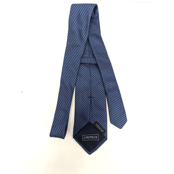 Daniel Cremieux Men Silk Necktie Two Tone Blue Narrow Stripe Standard 60 Inch - Picture 4 of 6
